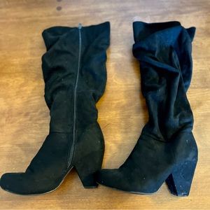 Torrid Black Faux Suede Zip-Up Knee-High Boots (8.5 Wide Calf)